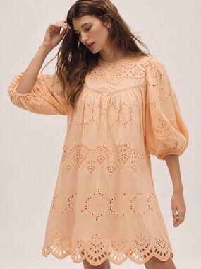 Universal Thread Peach Eyelet Embroidered Cotton Mini Dress M Cottagecore Boho
